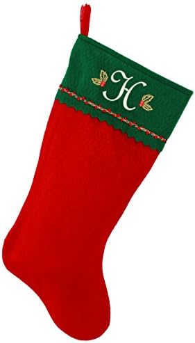 Monogrammed me izvezena početna božićna čarapa, zelena i crvena filca, početni h
