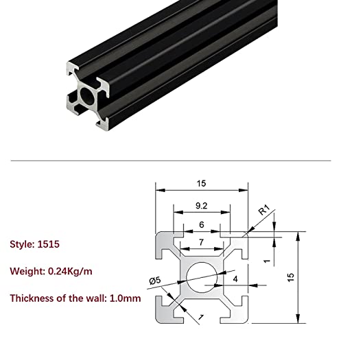 4 pakiranja aluminijskog ekstruzijskog profila 1515 duljina 49,21 inča / 1250 mm crna, 15 mm 15 mm 15 serija europski standardni T-utor