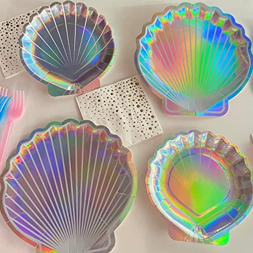Fenhuily holografske ploče s papirnatim pločama od folije, pribor za zabavu sirena, （9in 16Count） Sjaj iridescentni raspoloživi tanjuri
