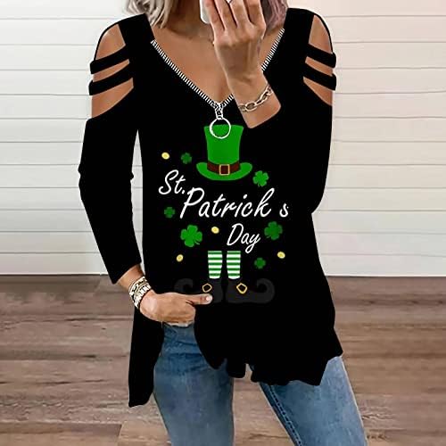 Cheekey St. Patricks Dan košulje za žene dugi rukavi shamrock hladni vrhovi ramena Zipper v Neck irski festival zeleni vrhovi