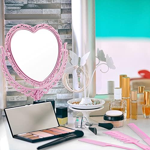 Valentinovo ogledalo u obliku srca i 8 češlja za oblikovanje kose slatko ogledalo za šminkanje reverzibilno ogledalo u obliku srca