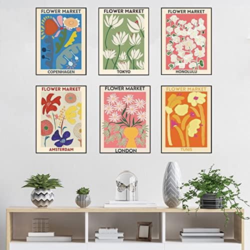 Set plakata za plakate od 6, plakat na zidu cvijeća zidna umjetnost plakat cvijeta London Tokio Kopenhagen cvjetovi zidni umjetnički