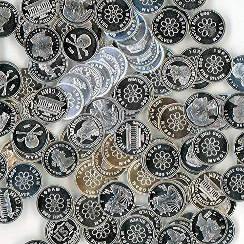 Pet jednog grama .999 Fini srebrni krugovi s nasumičnim dizajnom u torbici za nakit