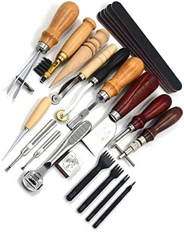 Kožni alat, 19pcs Metalni izdržljivi alati za probijanje šivanja ručno izrađene kompletne zalihe za DIY Leathercraft Groover