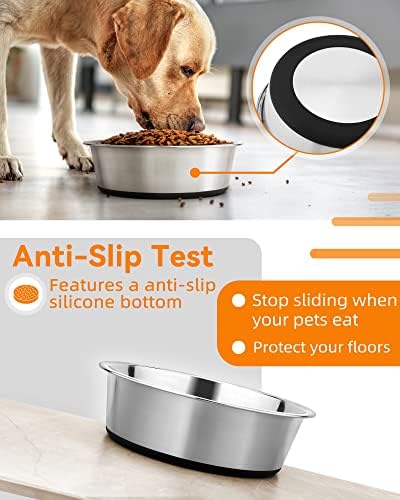 Neklizajuća zdjela za pse 6 šalica / 59 oz od nehrđajućeg čelika 2 pakiranja silikonska podloga protuklizna zdjela za hranjenje pasa
