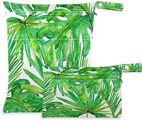 DJYQBFA Tropska ljetna palma mokra suhe torbe 2pcs vodootporna mokra vrećica za višekratnu upotrebu mokrih suhih torbi za kupaće pelene