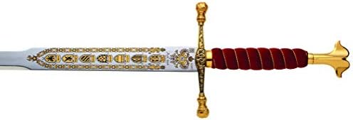 Marto Potpuno ublažen mač od nehrđajućeg oštrica Charles V/Carlos I 24K Zlatno jetkanje španjolske zakrivljene peraje Dual Pommel s