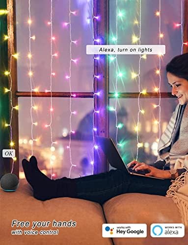 LED zavjesa svjetla Wifi Smart Twinkle String prozori Rad s Echo Alexa Google Assistant ， Daljinski timer aplikacije Rainbow RGB boja