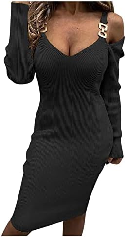 Ženska midi džemper haljina pletena paketa hip haljina ležerna haljina s dugim rukavima zimske haljine 2022