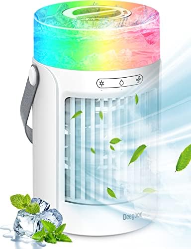 Prijenosni AC klima uređaj ventilator, isparavajući mini klima uređaj s 3 brzine 7 boja, 650 ml velikih spremnika za vodu hladnjak