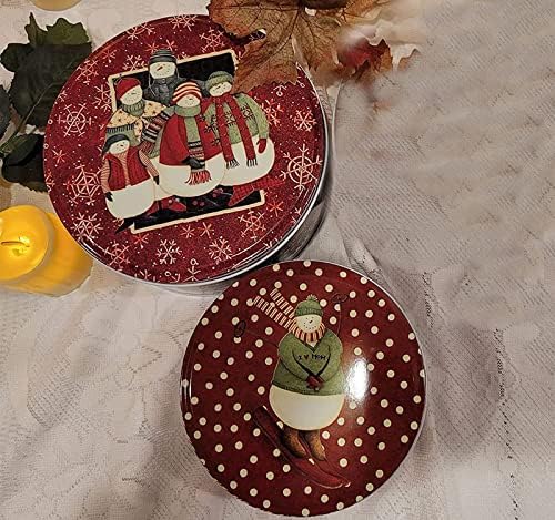 Hadaaya okrugla božićna tematska tematska višenamjenska skladištenje gnijezdeće limenke od 2, dizajn obitelji snjegovića na poklopcu