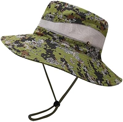 Unisex mreža kamuflaža klasična kanta šešir boonie šešir široki vrpca sunčana šešir chin remen ribarski šešir savijački planinarenje