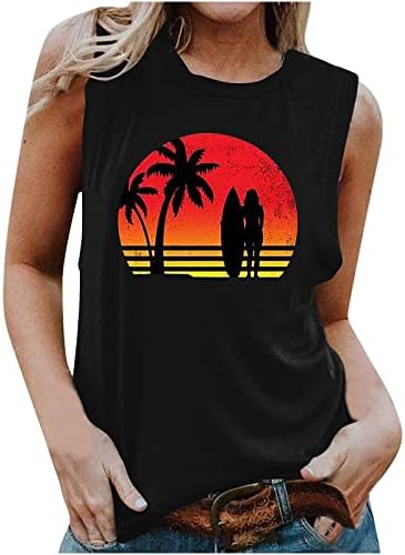 Sunce kokosova stabla zalazak sunca grafički tenk za žene tiskane majice odmor ležerna košulja bez rukava