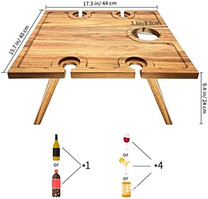 Houfuguo stol za piknik presavijajući prijenosne vinske čaše s bočicom lagane težine drveni vinski stol mali vinski stol s 4 držač