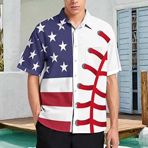 Muška košulja za bejzbol američke zastave obična gumb za kratke rukave dolje s džepom