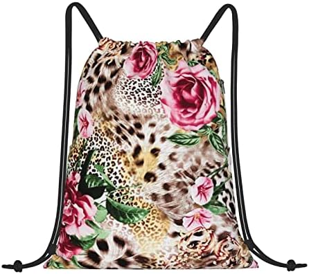 Animal Tiger Leopard Print Rose Cvjetna vodootporna vreća za izvlačenje, teretana vreća za vrećice Sportski ruksak za muškarce djevojčice,