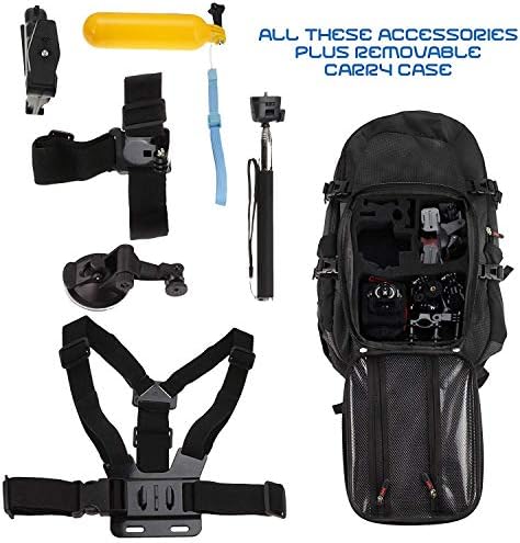NavITech Action Camera ruksak i kombinirani kombinezon za pribor 18-in-1 s integriranim remenom za prsa kompatibilan s akcijskom kamerom