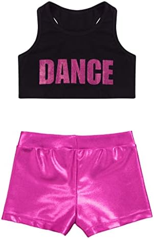 Loodgao Kids Girls 2 Piem Gymnastics Dance Sport Outfits Racerback Crop Top s kratkim hlačama Set Athletic Dancewear