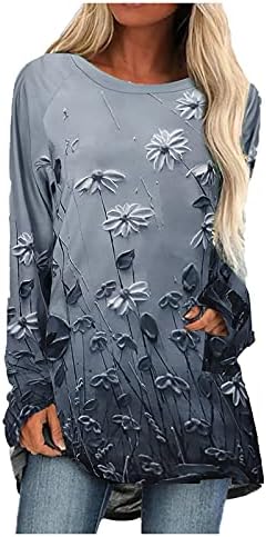 Košulje pamučne haljine Žene ženski pulover okrugli vrat dugački položaj cvjetni tisak dugih rukava