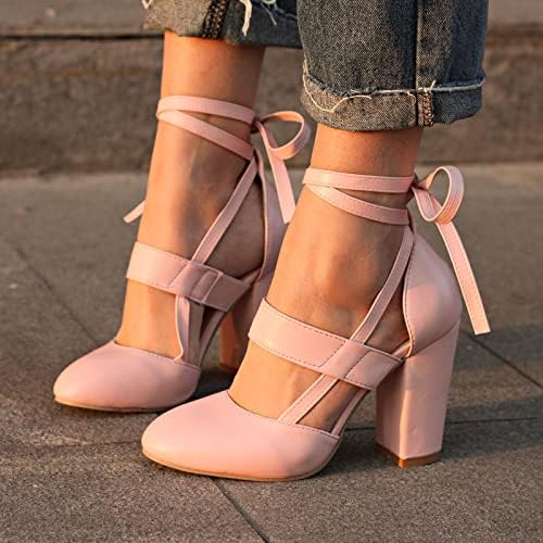 Ženske cipele Ležerne jednobojne banketne elegantne slatke sandale s visokim zdepastim potpeticama s remenom za gležanj