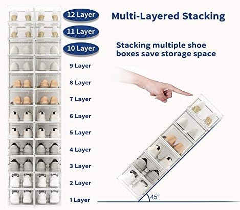 Pogledajte Spring 12 pakiranje srednje + 12 pakiranje X-velike kutije za odlaganje cipela, čist plastični organizator cipela za skladištenje
