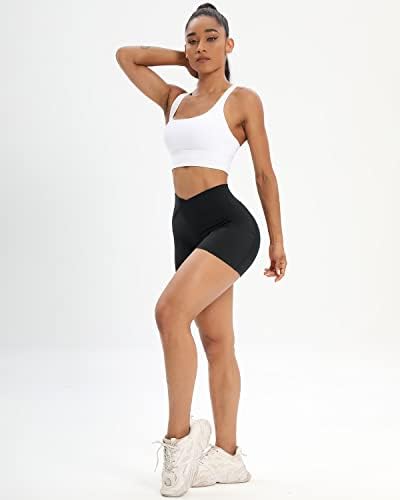 Kratke hlače za žene 2 PCS Pack Cross struk aktivna teretana Spandex Stready Yoga kompresija sa bočnim džepovima