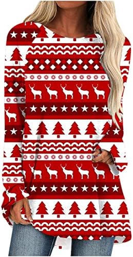 Božićne ženske tunike vrhovi xmas drveni jezgare print casual labav dukseric dukserice za odmor za odmor pulover
