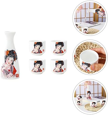 Upkoch vintage dekor azijski dekor keramički set japanske sake uključuje 1 tokkuri bocu i 4 ochoko šalice za vruće ili hladno sake