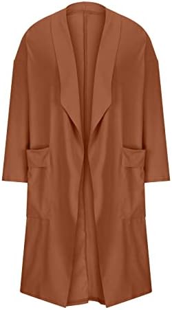 Trench kaput žene, ženske elegantne otvorene prednje kardigan dame srednje duljine labave tanke kapute s dugim rukavima s džepom