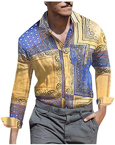 Beibeia Muškarci dugih rukava leptir polka dot prugasti print vrhovi vintage etnički stil havajska košulja casual jesenski rever majice