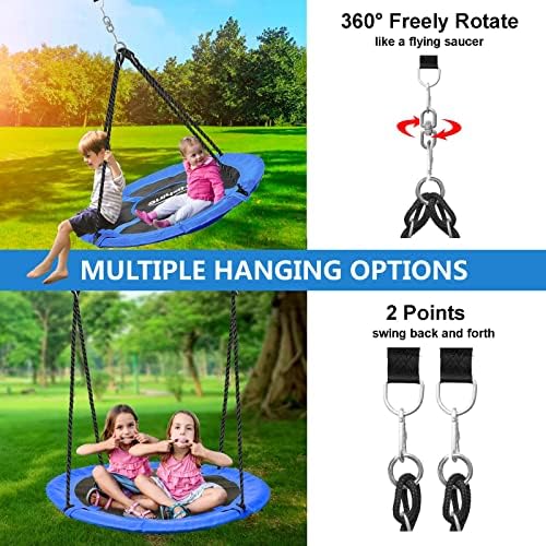 HISHINE 43 Swing Swing Swing za djecu, 360 ° Zakretanje vodootpornog letećeg tanjura zamahajte s okretnim remenima, podesivi konopci,