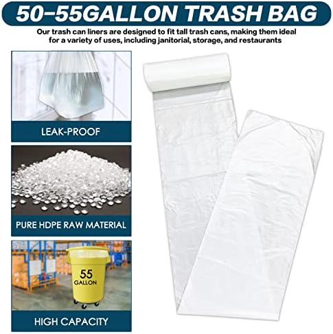 55 galonskih vreća za smeće - 50 brojanja - 38 x 58 bistre plastične vrećice za smeće, plastične torbe za smeće bez koresa savršene