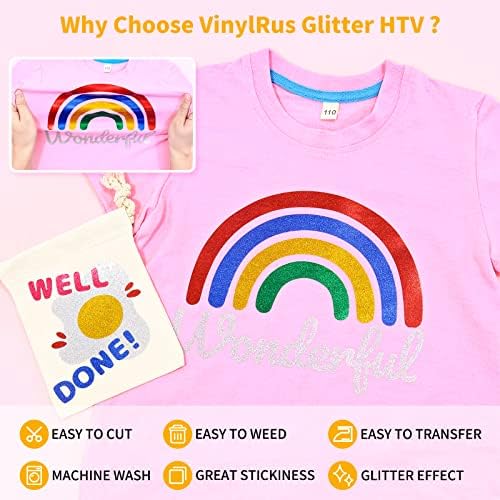 Vinylrus Glitter HTV prijenos topline vinil snop za košulje - 17 listova 12 × 10 Željezo na vinilu, uključujući 11 raznih boja i 1
