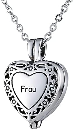 HOMXI privjesak za ljudski pepeo, njemačka imena ogrlica za ugrađivanje srca za pepela od pepela od nehrđajućeg čelika srebra