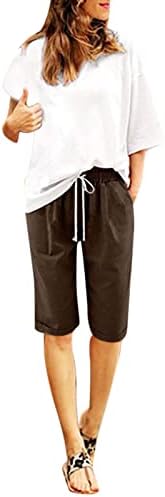 Ženske kratke hlače pamučne lanene kratke kratke hlače planinarenje laganim pamučnim posteljinom Ljetne kratke hlače s džepovima