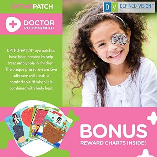 Opthopatch Kids Eye Flastes - Fun Girls Design [Series I] - 30 + 10 Bonus latex besplatni hipoalergenski pamučni ljepljivi zavoji za