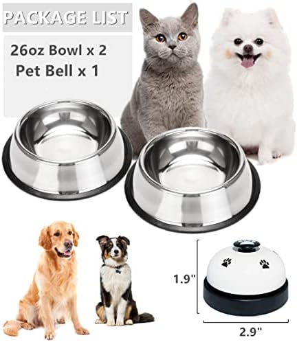 Set od 2 zdjele za pse od nehrđajućeg čelika koje se lako čiste zahvaljujući neklizajućem gumenom prstenu, Pojilice za hranjenje kućnih