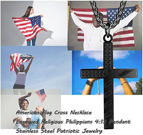Američka zastava križ ogrlica patriotski nakit od nehrđajućeg čelika graviran vjerski Filipinci 4: 13 privjesak privjesak dar za muškarce