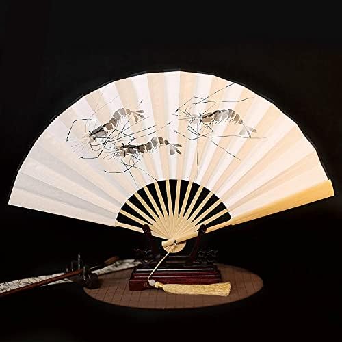 Ručni preklopni ventilator - Pipi škampi uzorka tinta slika Xuan papir ručni preklopni ventilator s resicama - Kineski klasični vintage