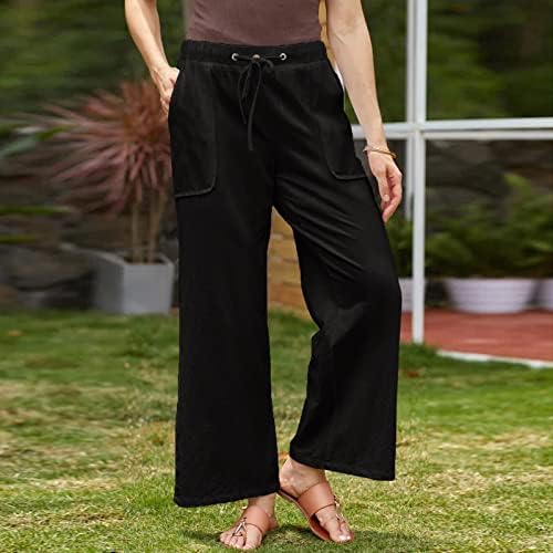 Mtsdjskf lanene hlače Žene ljeto, običan laneni laneni hlača visokog struka širokog struka s džepovima hlače za putničke hlače