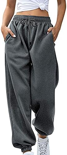 Vinmen ženske ležerne hlače Elastične hlače s visokim strukom s džepovima čvrste boje labave trenerke
