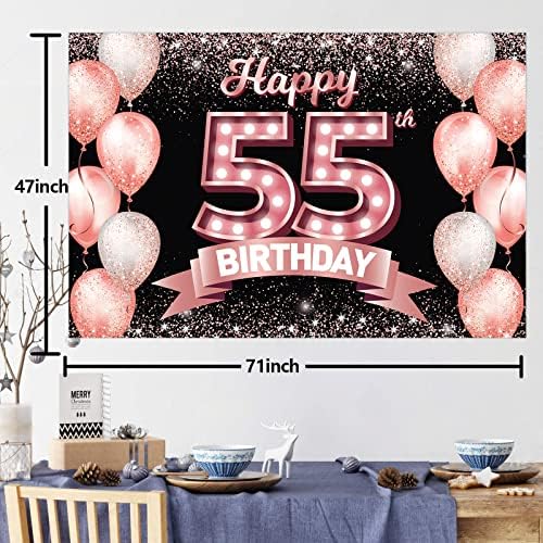 Sretan 55. rođendan pozadina s natpisom od ružičastog zlata Sretan 55. rođendan Baloni s konfetama tematski dekor Ukrasi za žene 55
