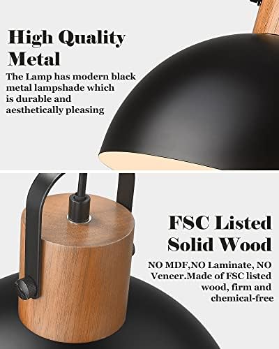 Moderna viseća svjetiljka s drvenom kupolom i metalnim sjenilom i industrijska viseća svjetiljka s metalnim sjenilom od kovanog željeza