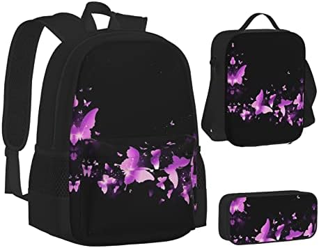 Školski ruksak s ljubičastim tiskom za tinejdžere, školske torbe za djevojčice i dječake, torba za knjige s vrećicom za ručak, torba