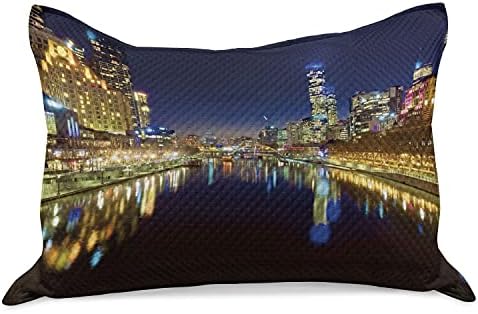 Ambsonne City Pleted prekriveni jastuk, gledajući niz rijeku Yarra u noći u refleksiji vode u Melbourneu, standardni poklopac jastuka
