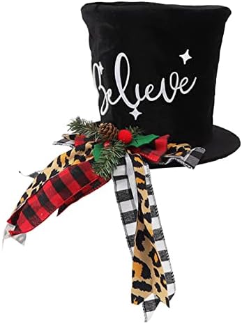 Vintage Izgled crni gornji šešir ukrasi, božićno drvce kapu za odmor za odmor dekor božićni poklon stolovi vrata dekor stablo Toppers