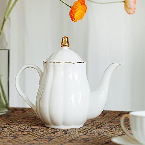 BTAT- Porculanski čaj lonac s infuzerom od nehrđajućeg čelika, 32 oz, bijela, čajnica s zlatnim oblogama, čajnik s infuzerom, porculanski