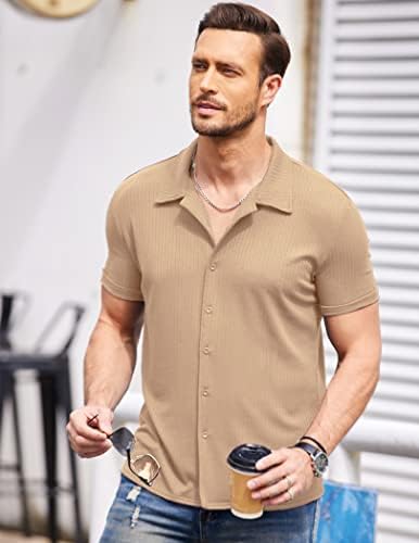 Coofandy muški gumb dolje košulje s kratkim rukavima rebrasta pletena kubanska košulja vitka fit casual ljetni vrhovi