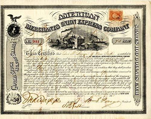 American Merchants Union Express Co., potpisan od strane Vilijama G. Farga burzovni certifikat