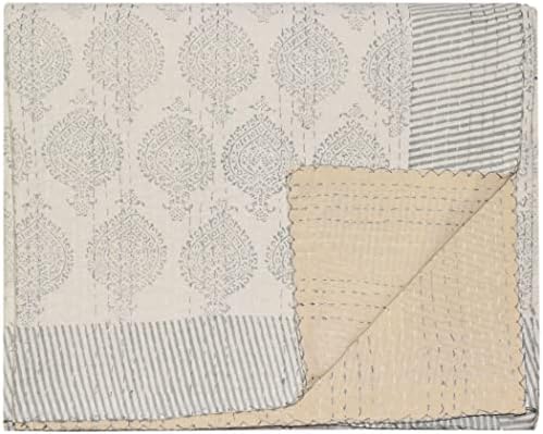Rukotvorine zvjezdane sive boje kantha prekrivača ručni blok tiskani prekrivani prekrivač reverzibilna pokrivača Indijska tradicionalna